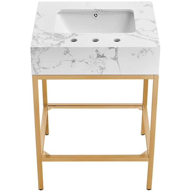 Meridian Furniture Marmo White Engineered Stone Bathroom Vanity