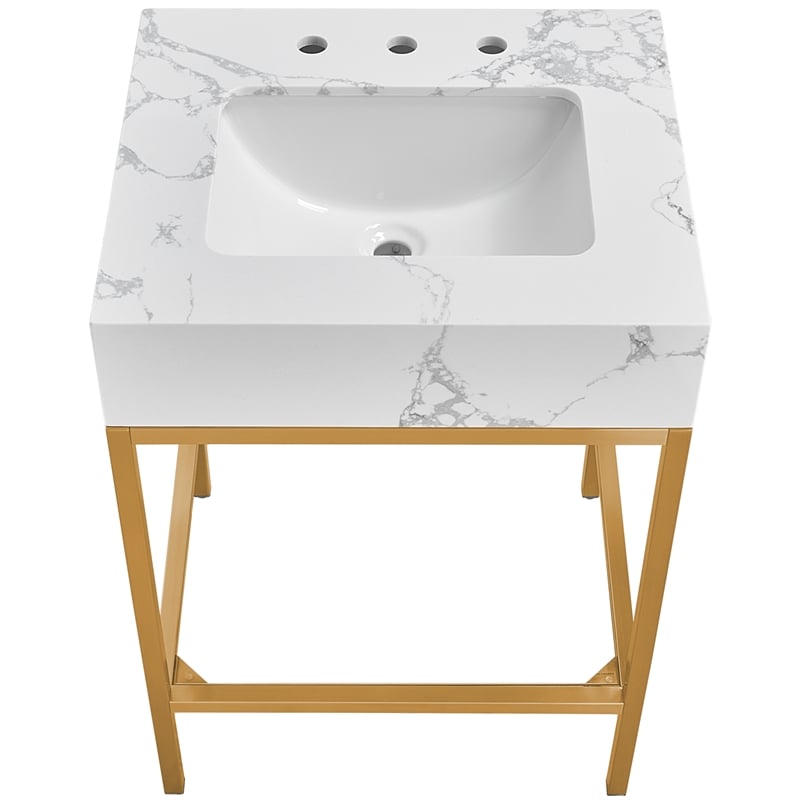 Meridian Furniture Marmo White Engineered Stone Bathroom Vanity