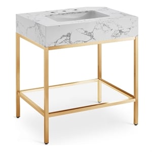 Meridian Furniture Marmo White Engineered Stone Bathroom Vanity
