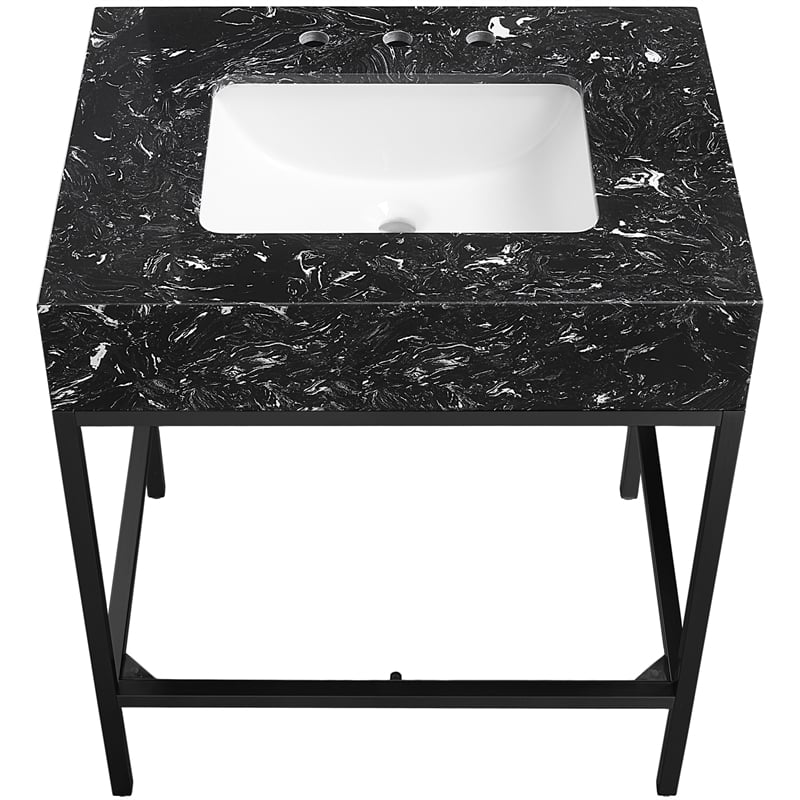 Meridian Furniture Marmo Black Engineered Stone Bathroom Vanity