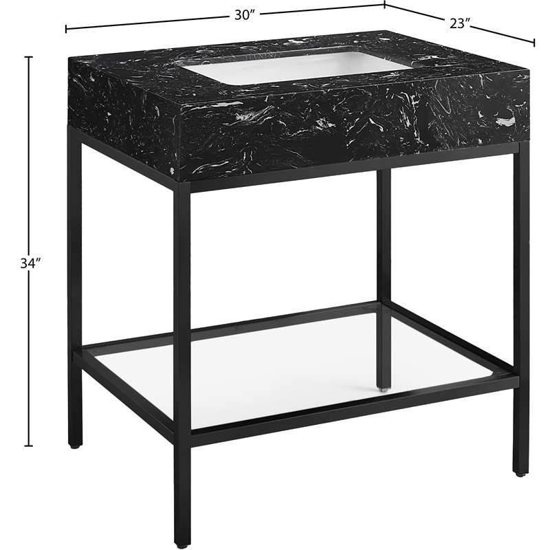Meridian Furniture Marmo Black Engineered Stone Bathroom Vanity