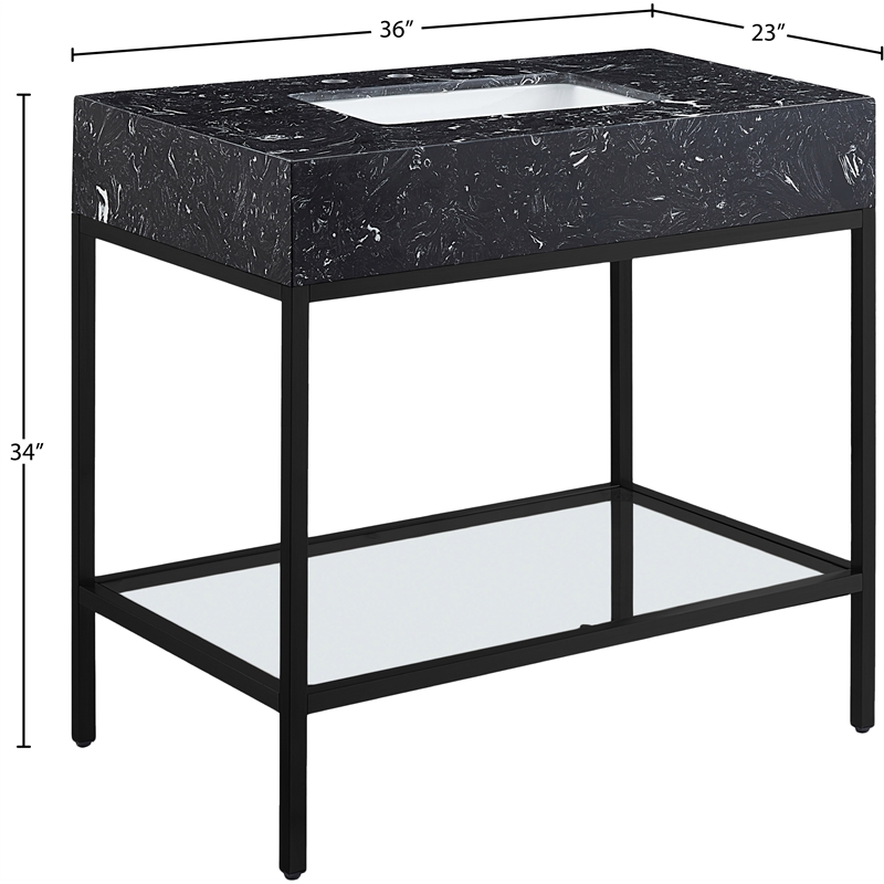 Meridian Furniture Marmo Black Engineered Stone Bathroom Vanity