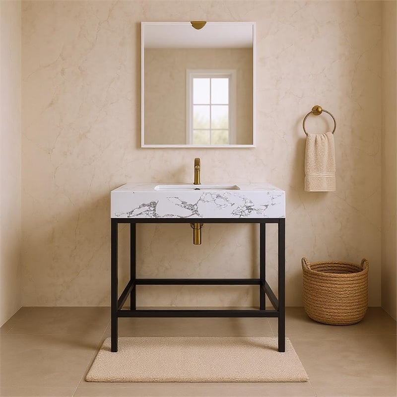 Meridian Furniture Marmo Black Engineered Stone Bathroom Vanity