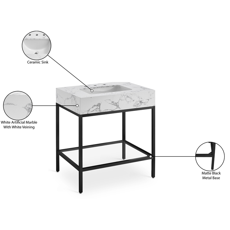 Meridian Furniture Marmo Black Engineered Stone Bathroom Vanity