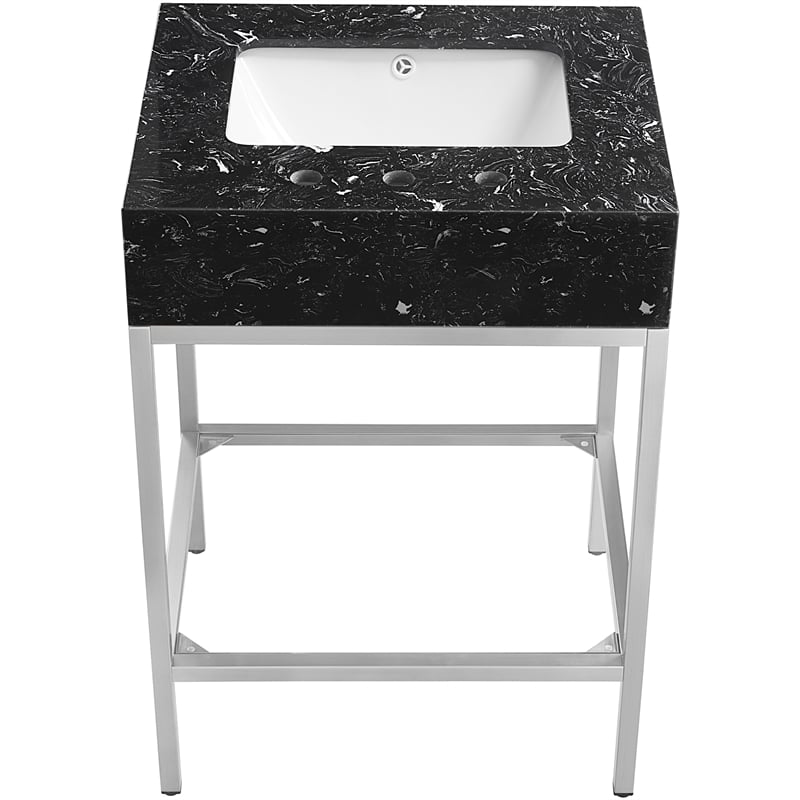 Meridian Furniture Marmo Black Engineered Stone Bathroom Vanity