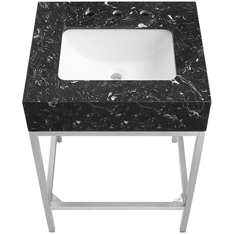 Meridian Furniture Marmo Black Engineered Stone Bathroom Vanity