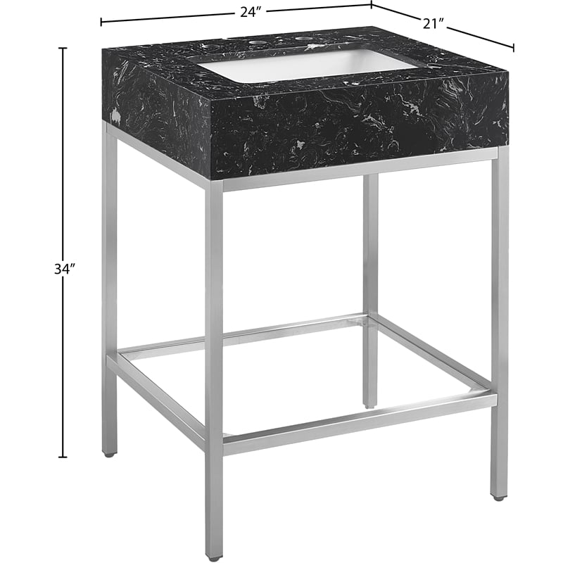 Meridian Furniture Marmo Black Engineered Stone Bathroom Vanity