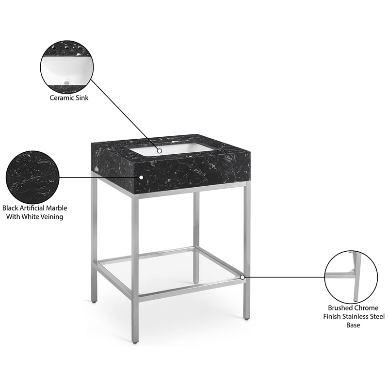 Meridian Furniture Marmo Black Engineered Stone Bathroom Vanity