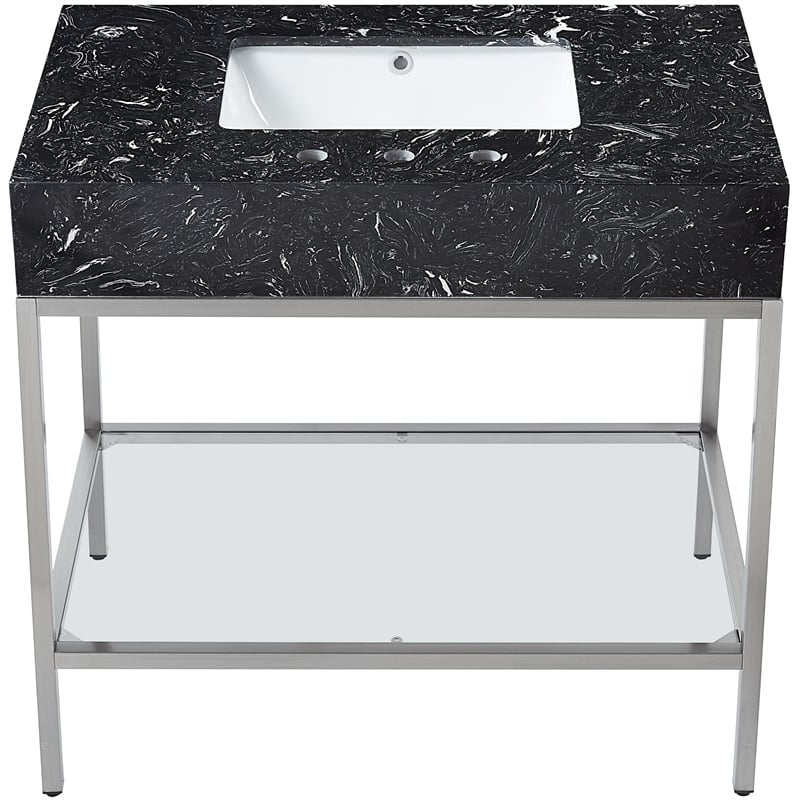 Meridian Furniture Marmo Black Engineered Stone Bathroom Vanity