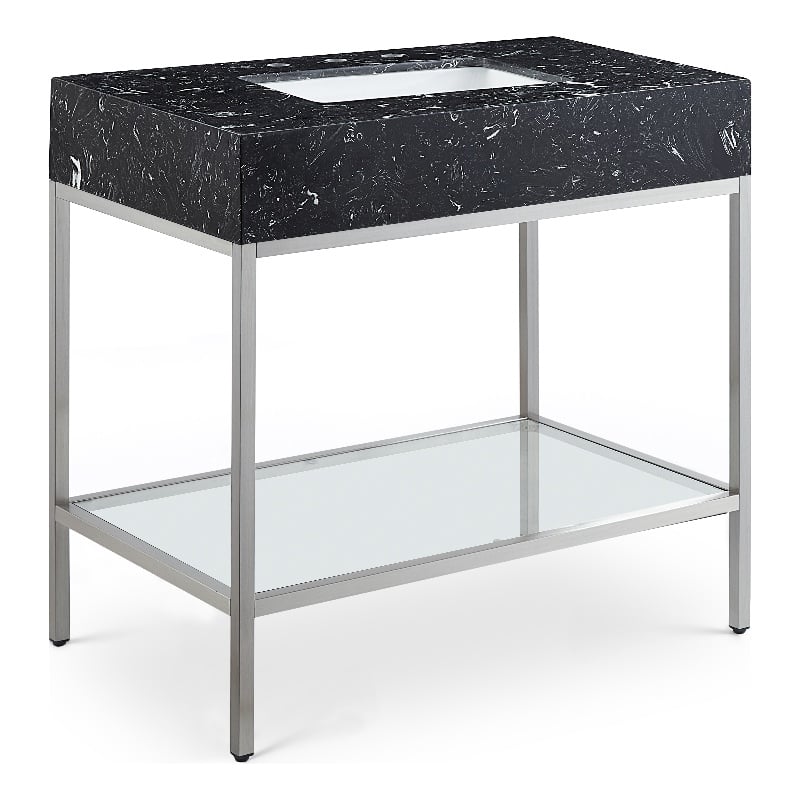 Meridian Furniture Marmo Black Engineered Stone Bathroom Vanity