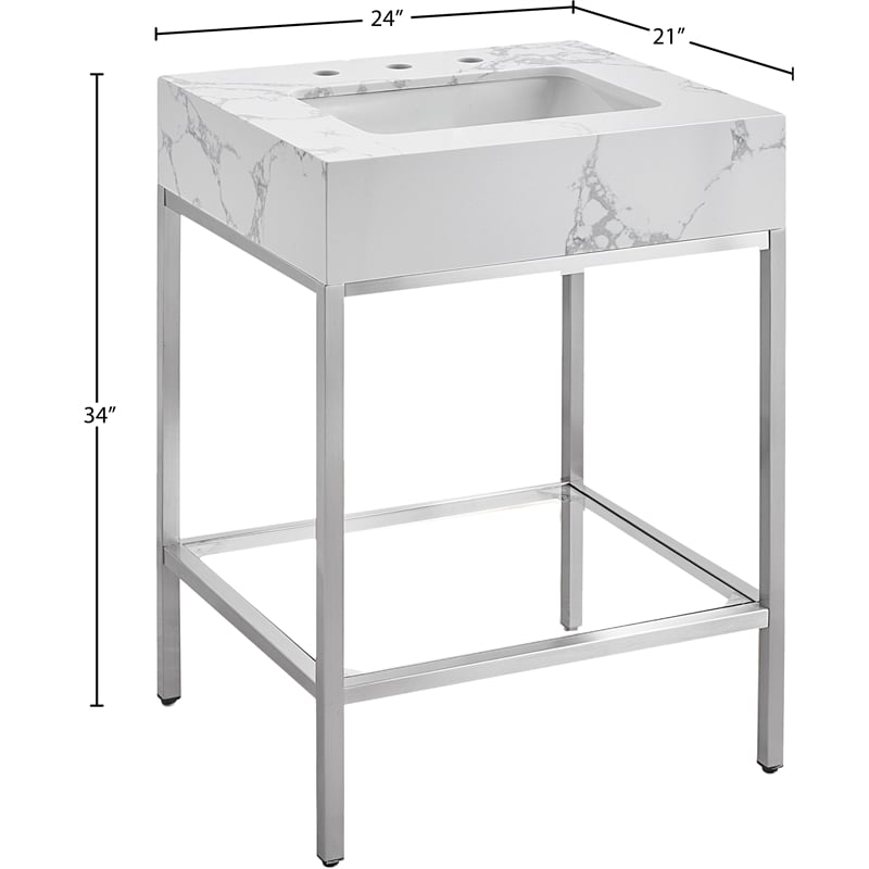 Meridian Furniture Marmo White Engineered Stone Bathroom Vanity