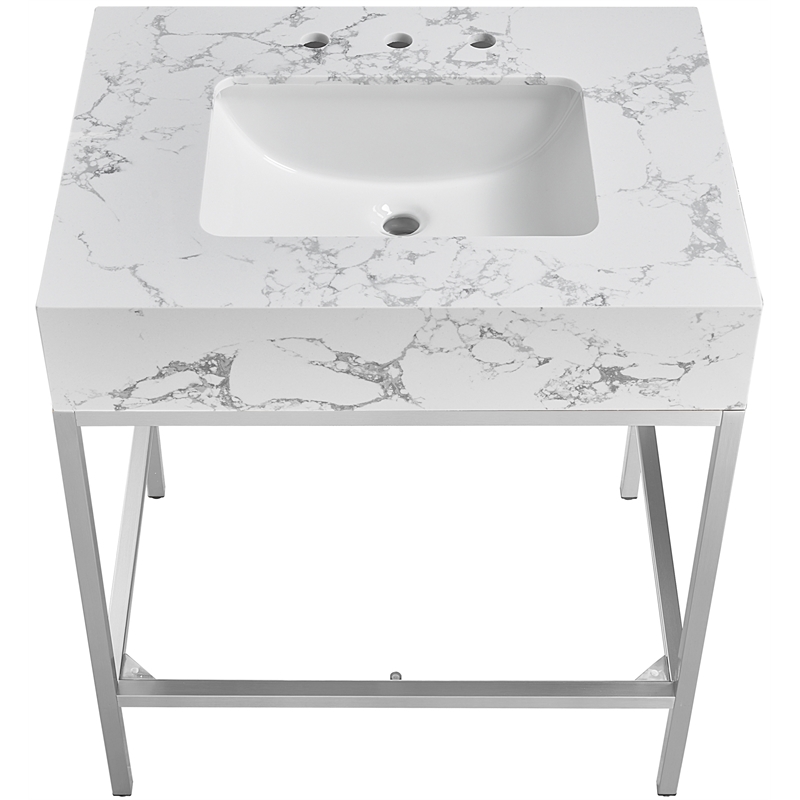 Meridian Furniture Marmo White Engineered Stone Bathroom Vanity