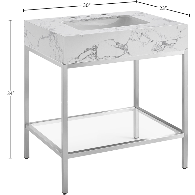 Meridian Furniture Marmo White Engineered Stone Bathroom Vanity