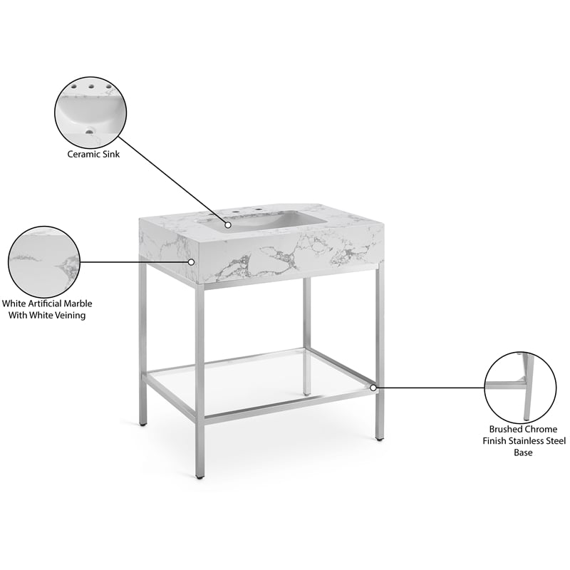 Meridian Furniture Marmo White Engineered Stone Bathroom Vanity