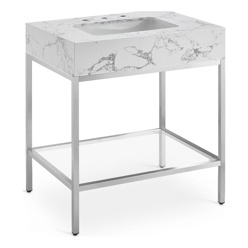 Meridian Furniture Marmo White Engineered Stone Bathroom Vanity