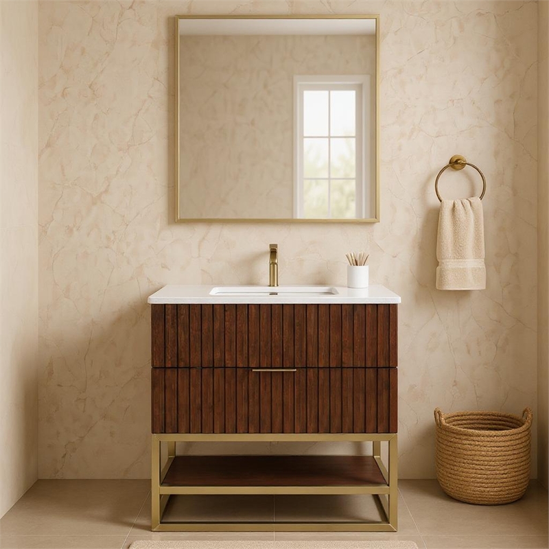 Meridian Furniture Monad Walnut Bathroom Vanity