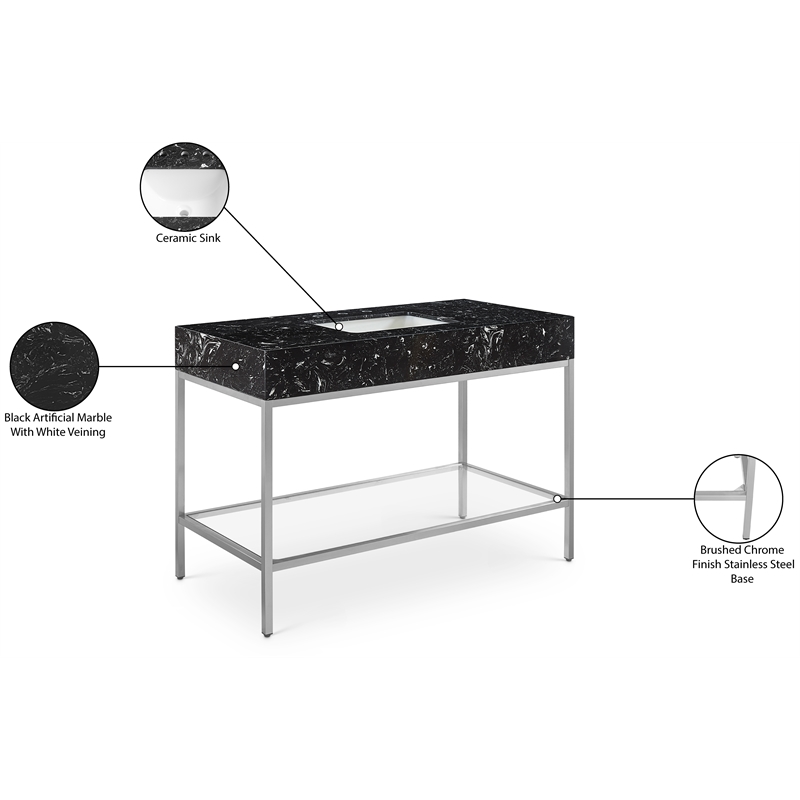 Meridian Furniture Marmo Black Engineered Stone Bathroom Vanity