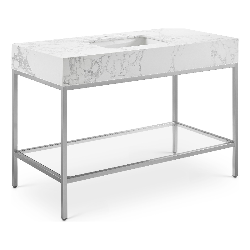 Meridian Furniture Marmo White Engineered Stone Bathroom Vanity