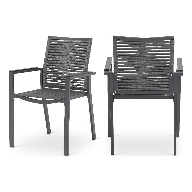 Meridian Furniture Maldives Grey Rope Fabric Outdoor Patio Dining Arm Chair