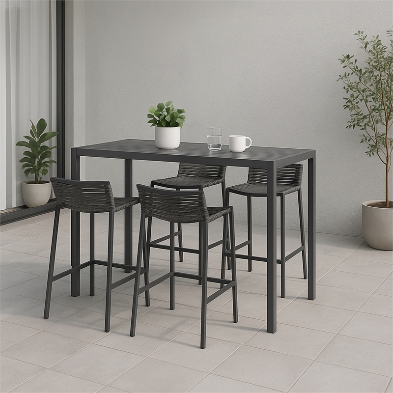 Meridian Furniture Maldives Grey Rope Fabric Outdoor Patio Barstool