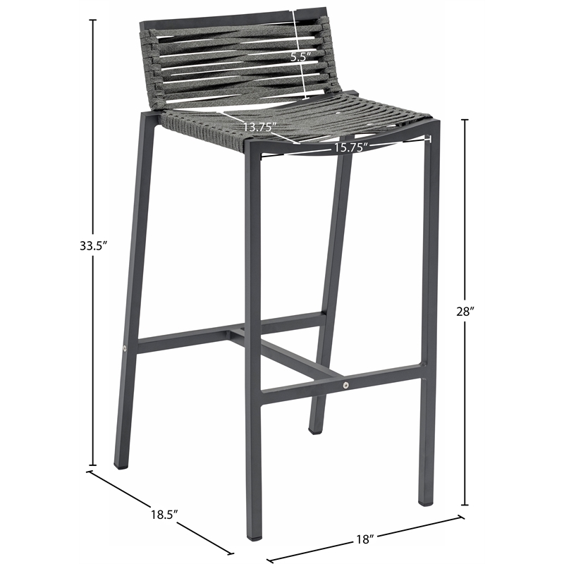 Meridian Furniture Maldives Grey Rope Fabric Outdoor Patio Barstool
