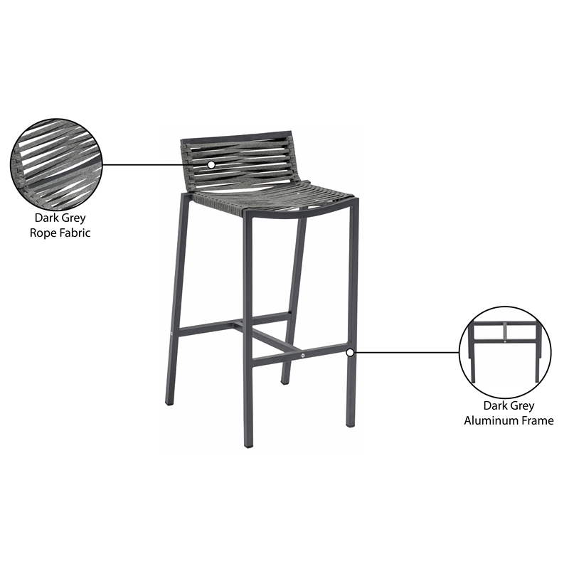 Meridian Furniture Maldives Grey Rope Fabric Outdoor Patio Barstool