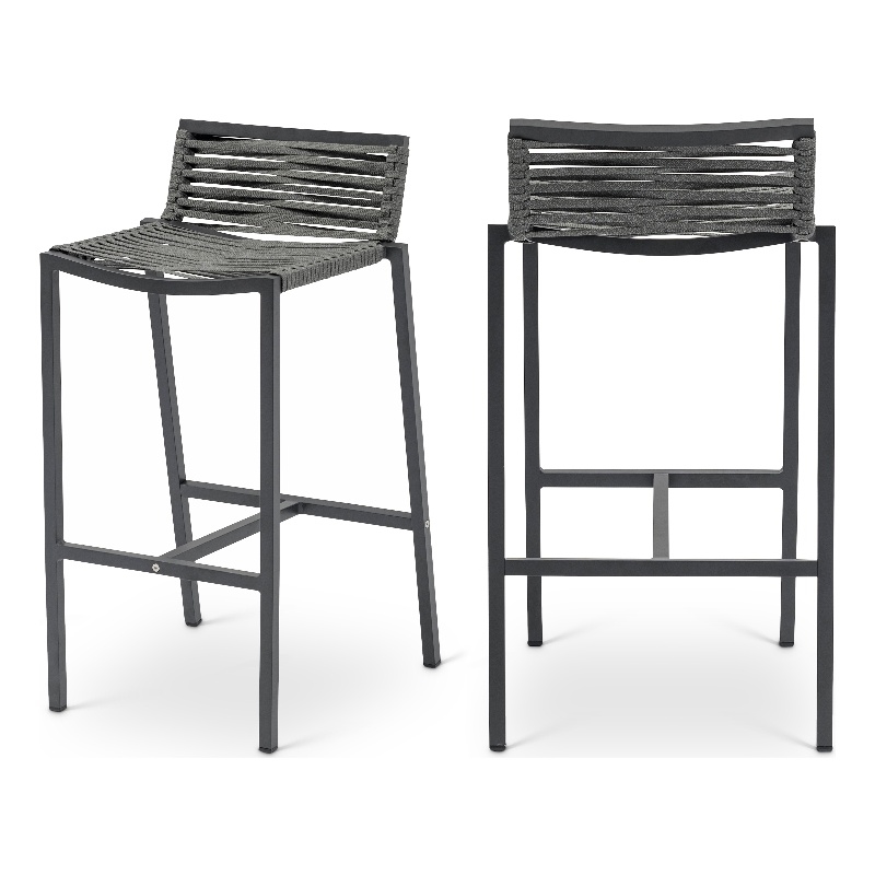 Meridian Furniture Maldives Grey Rope Fabric Outdoor Patio Barstool