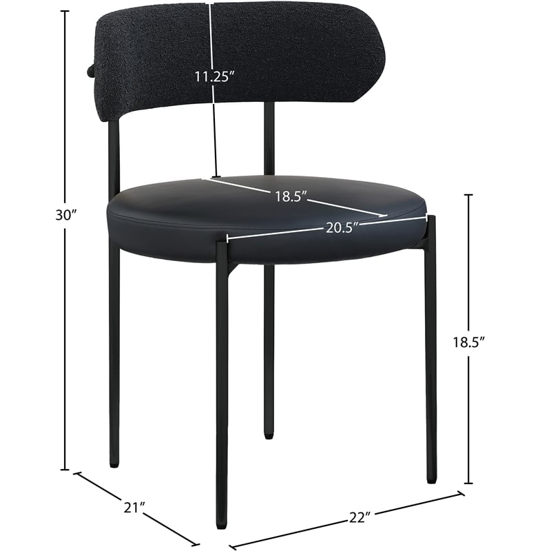 Meridian Furniture Beacon Black Vegan Leather and Boucle Dining Chair (Set of 2)