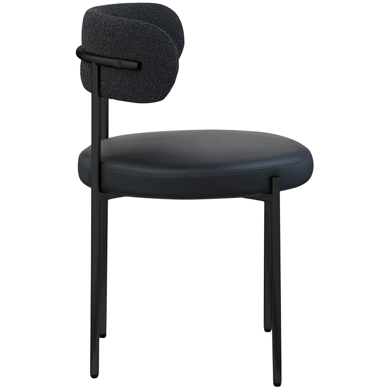Meridian Furniture Beacon Black Vegan Leather and Boucle Dining Chair (Set of 2)