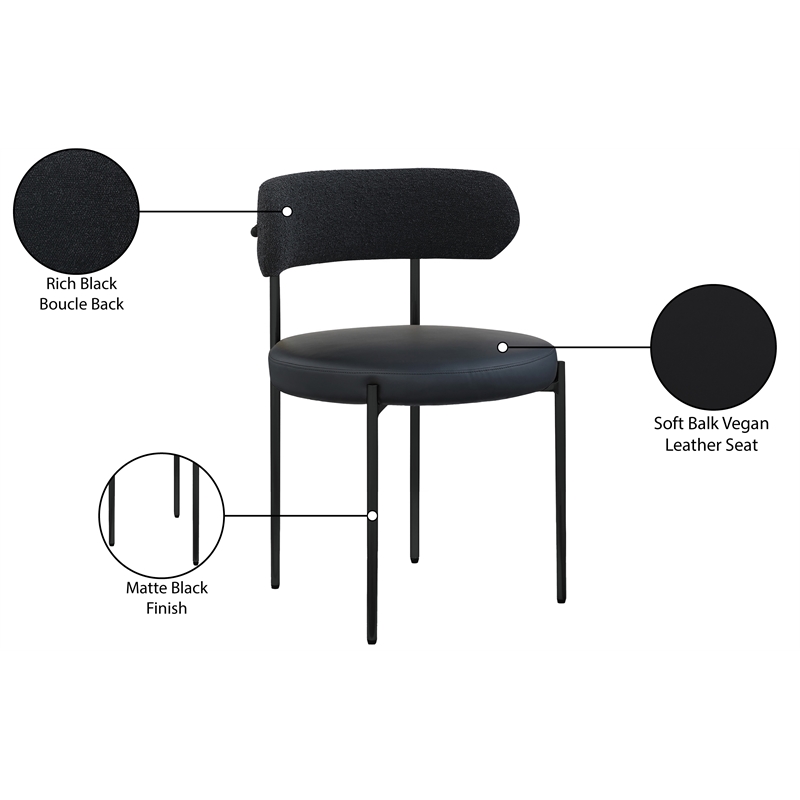 Meridian Furniture Beacon Black Vegan Leather and Boucle Dining Chair (Set of 2)