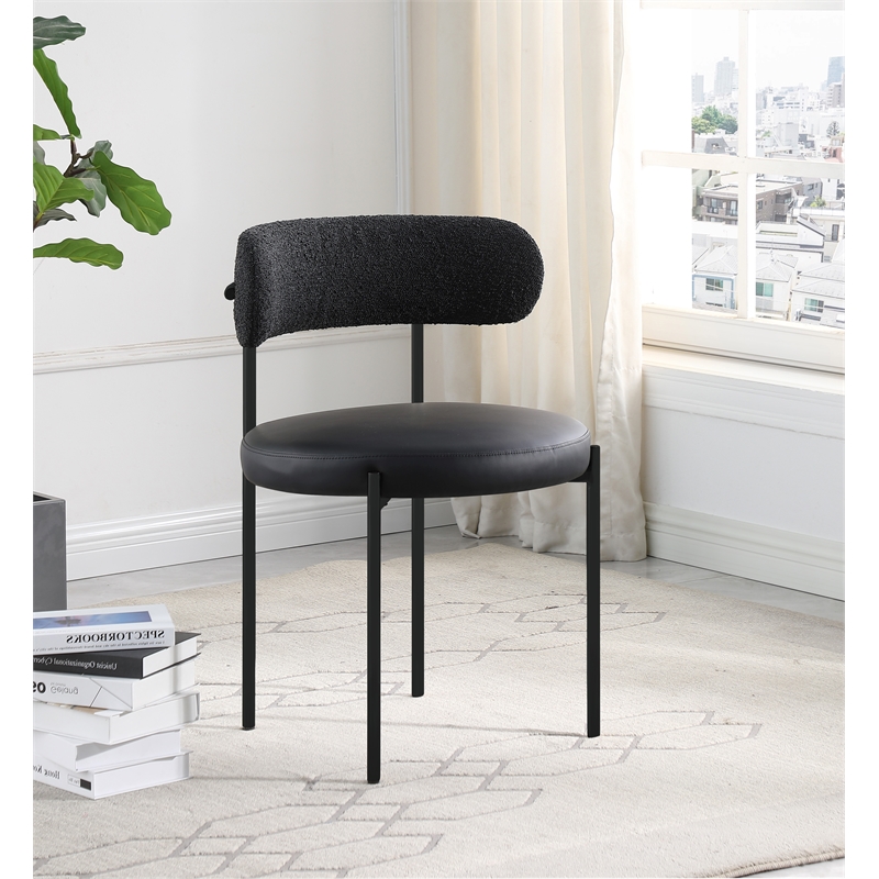 Meridian Furniture Beacon Black Vegan Leather and Boucle Dining Chair (Set of 2)