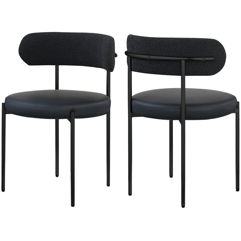 Meridian Furniture Beacon Black Vegan Leather and Boucle Dining Chair (Set of 2)