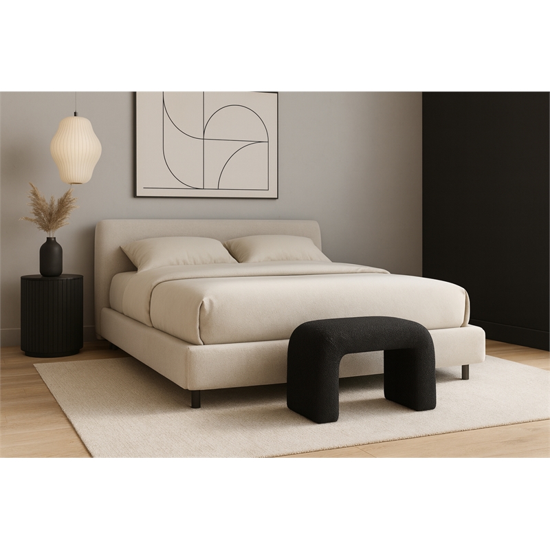 Meridian Furniture Niagara Black Boucle Fabric Bench