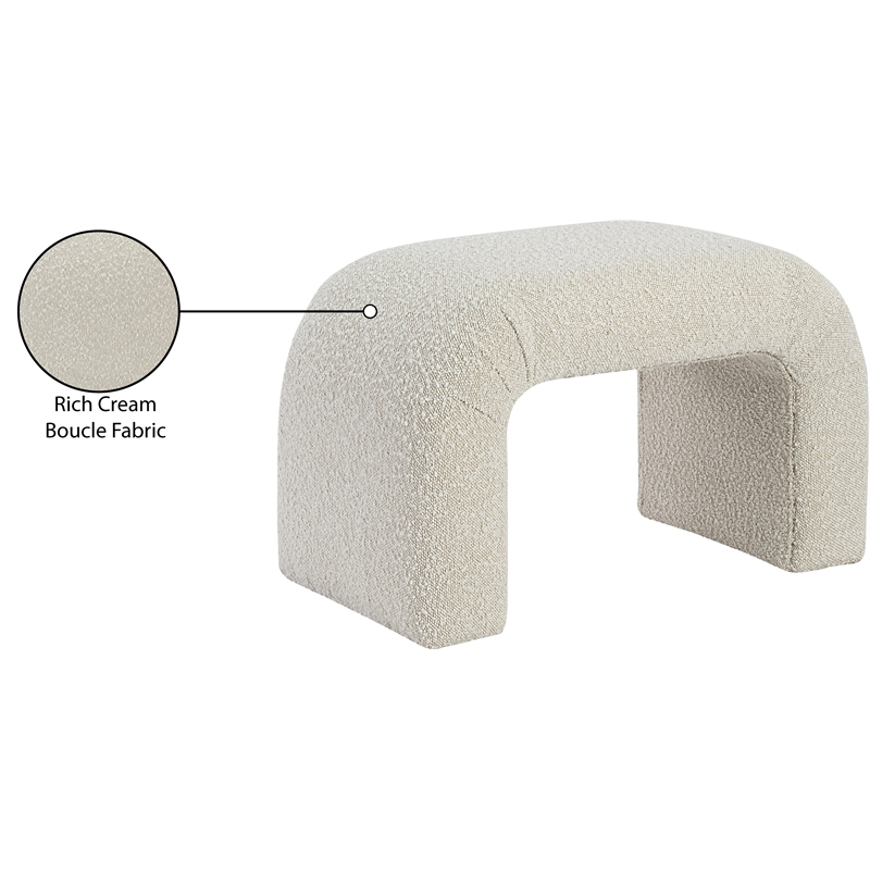 Meridian Furniture Niagara Cream Boucle Fabric Bench