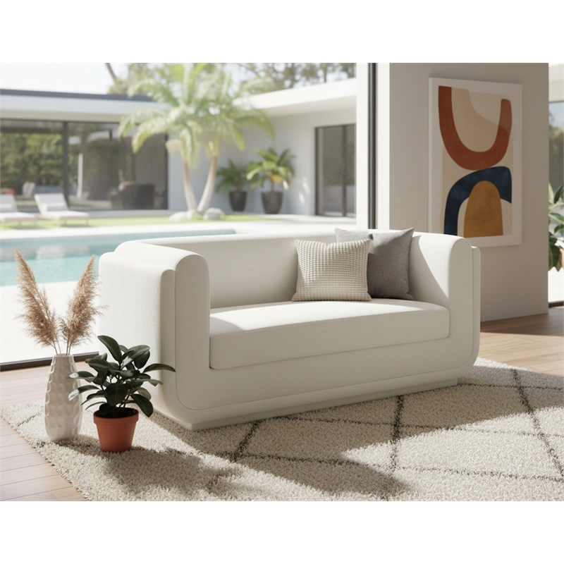 Meridian Furniture Kimora Cream Linen Textured Fabric Loveseat
