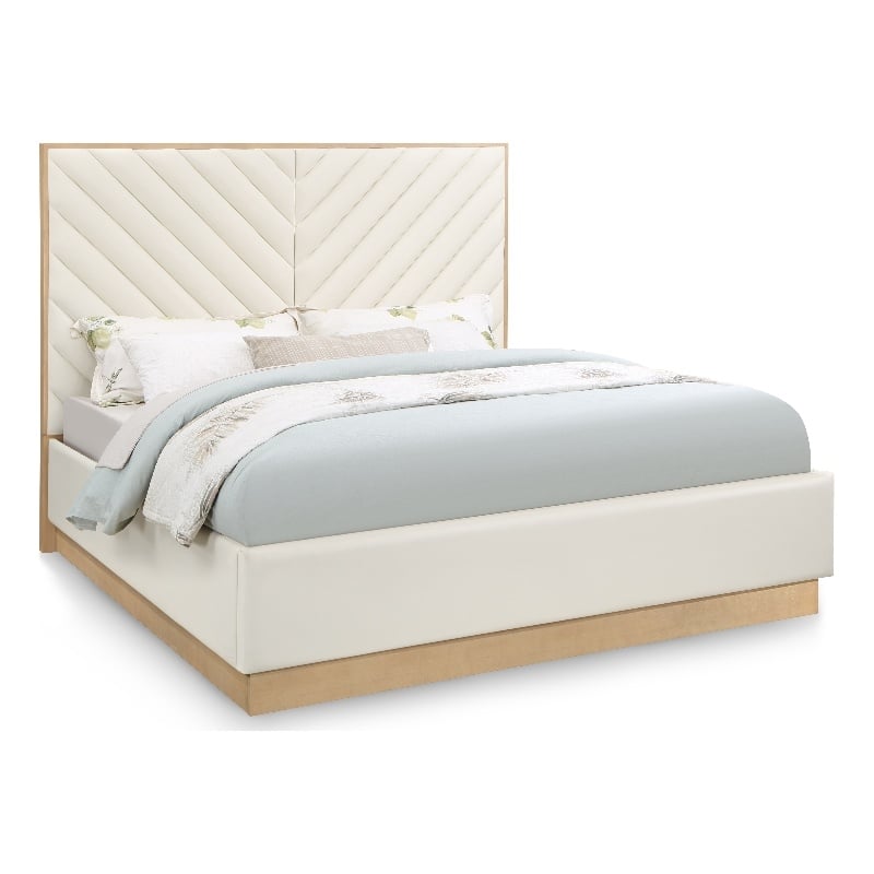 Meridian Furniture Casa Cream Vegan Leather King Bed