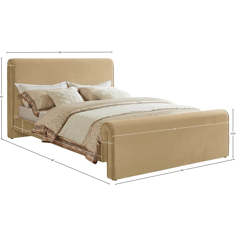 Meridian Furniture Sloan Camel Velvet Queen Bed