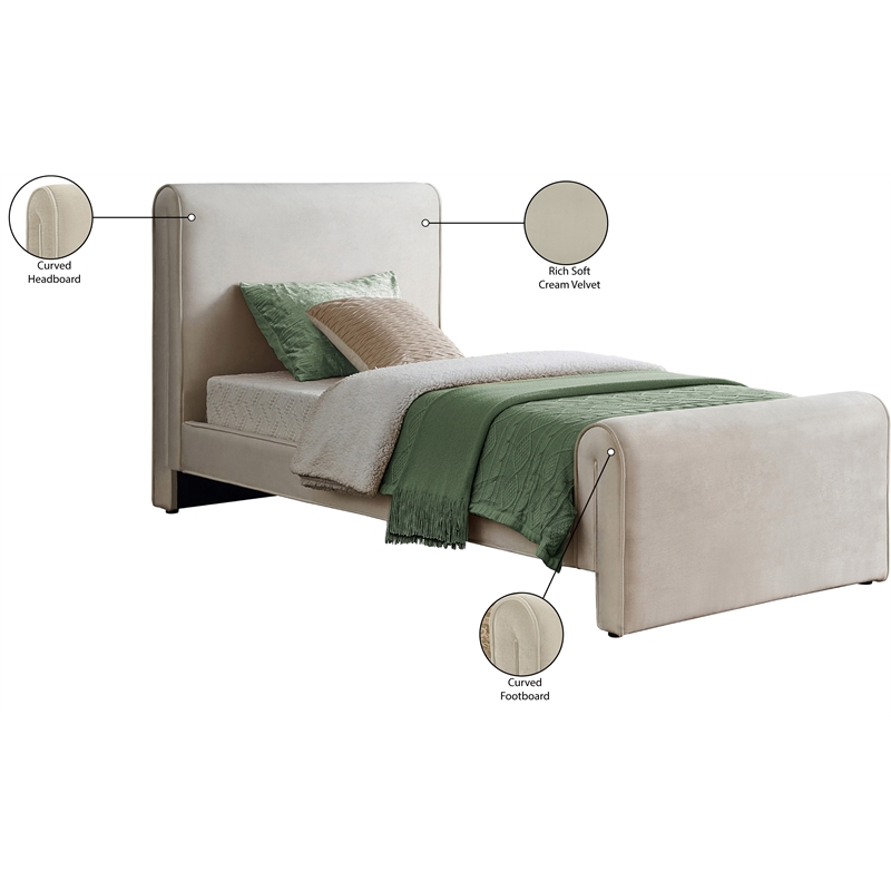 Meridian Furniture Sloan Cream Velvet Twin Bed