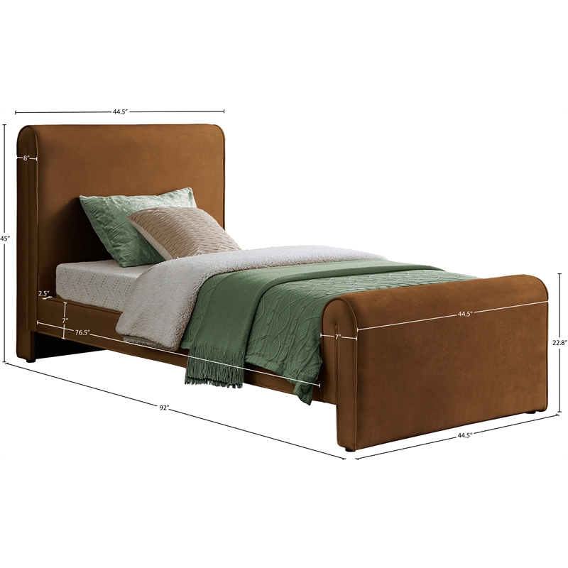 Meridian Furniture Sloan Saddle Velvet Twin Bed