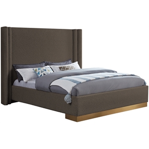 Meridian Furniture Halton Brown Boucle Fabric Queen Bed