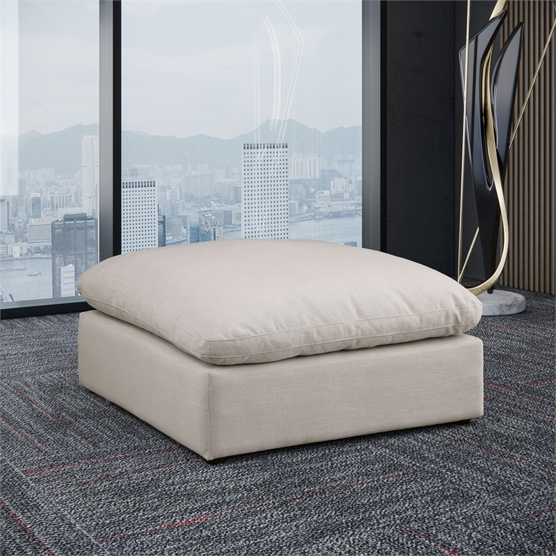 Meridian Furniture Comfy Beige Linen Textured Fabric Ottoman