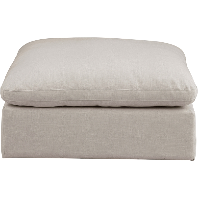 Meridian Furniture Comfy Beige Linen Textured Fabric Ottoman
