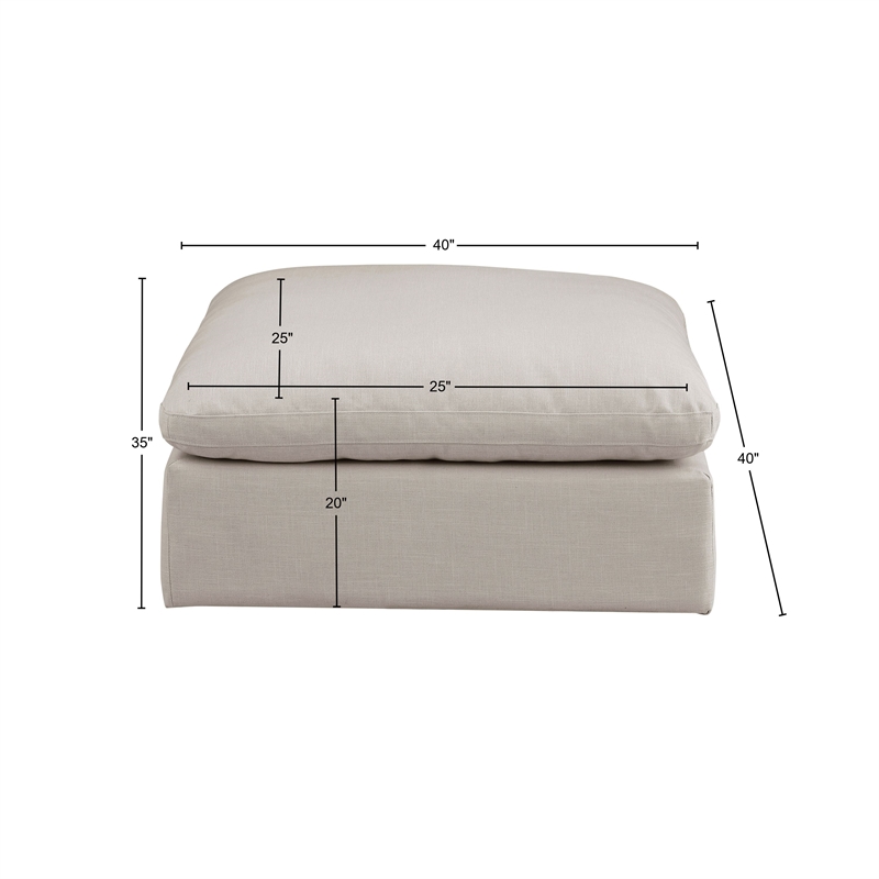 Meridian Furniture Comfy Beige Linen Textured Fabric Ottoman