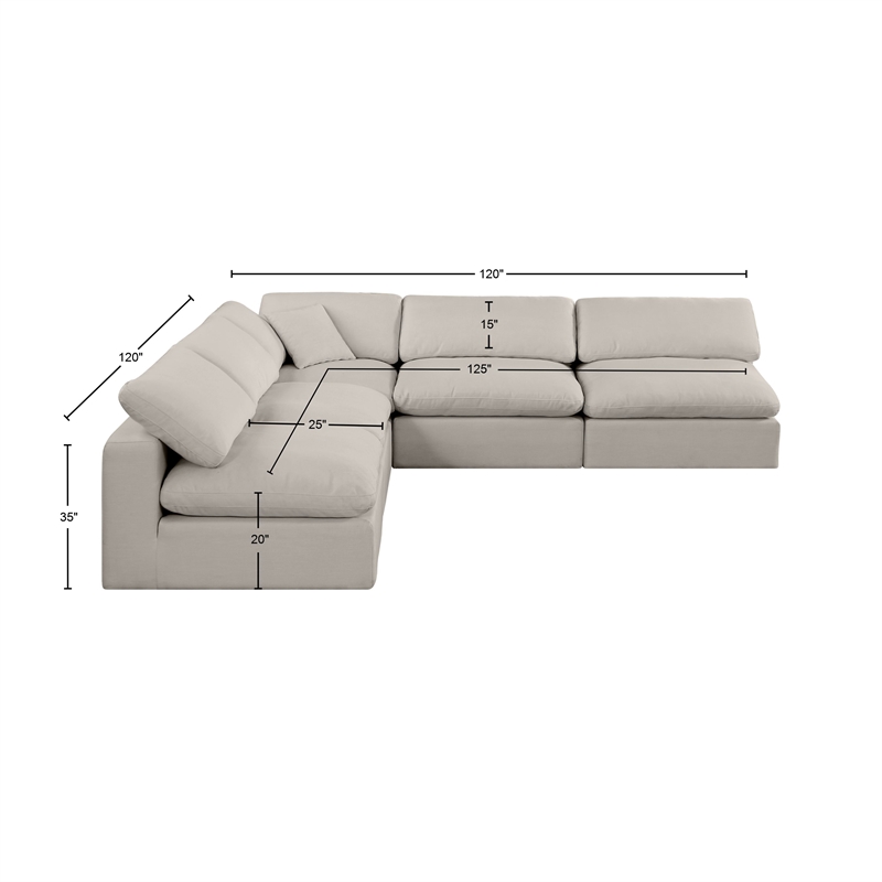 Meridian Furniture Comfy Beige Linen Textured Fabric 5-Pc. Modular Sectional