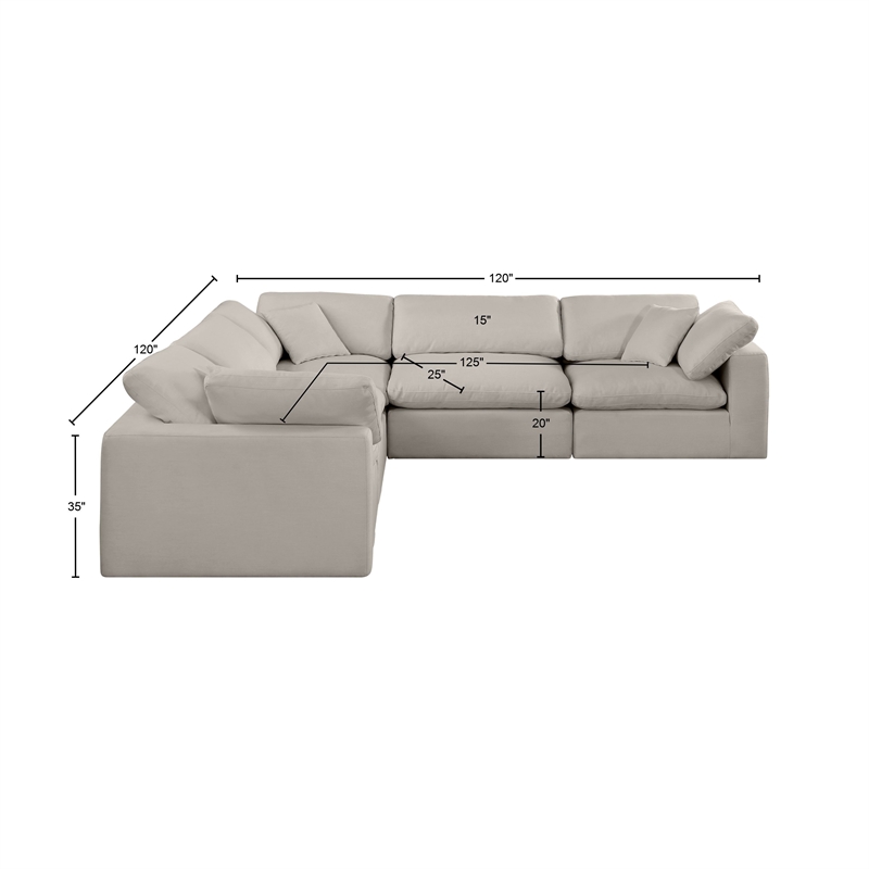 Meridian Furniture Comfy Beige Linen Textured Fabric 5-Pc. Modular Sectional
