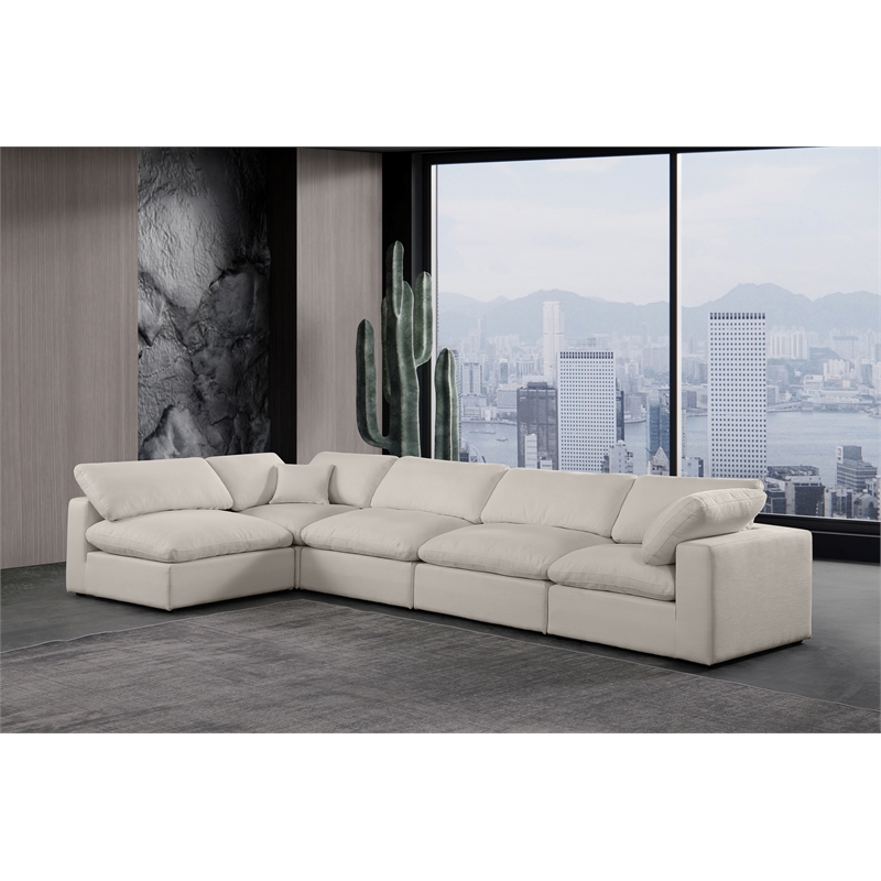 Meridian Furniture Comfy Beige Linen Textured Fabric 5-Pc. Modular Sectional