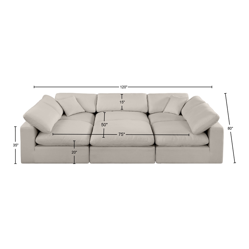 Meridian Furniture Comfy Beige Linen Textured Fabric 6-Pc. Modular Sectional