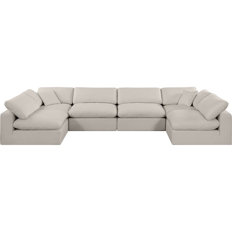 Meridian Furniture Comfy Beige Linen Textured Fabric 6-Pc. Modular Sectional