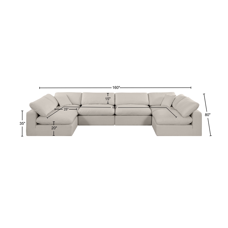 Meridian Furniture Comfy Beige Linen Textured Fabric 6-Pc. Modular Sectional
