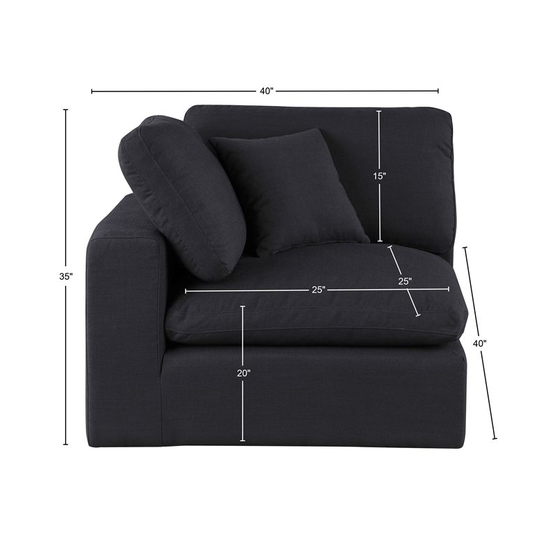 Meridian Furniture Comfy Black Linen Textured Fabric Corner Chair